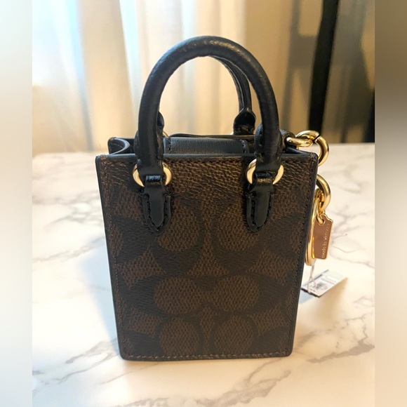 NWT COACH NORTH/SOUTH MINI TOTE BAG CHARM IN SIGNATURE CANVAS - Picture 5 of 6